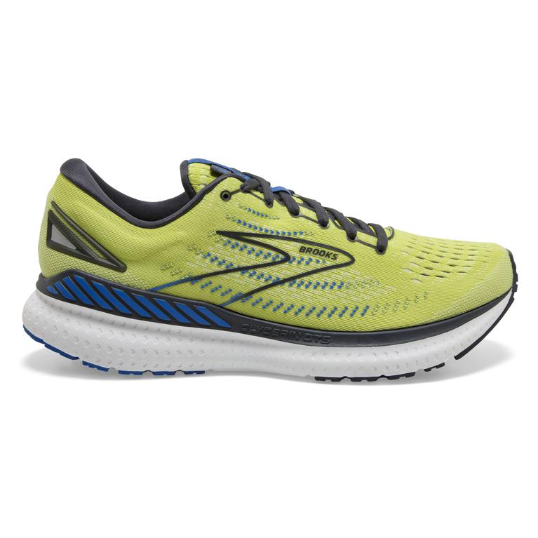 Brooks GLYCERIN GTS 19 Max Cushion Road Running Shoes Mens Outlet - Yellow/ Navy/ Blue (KLA759240)